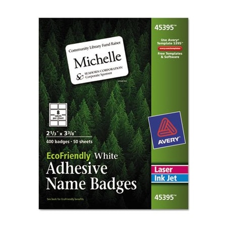 Avery Dennison BADGE, NAME, ECO, 8UP, WHT 45395